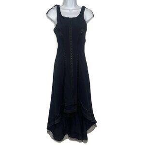 Vintage 90s Catherine Coatney Slip Dress Size S Black Fishnet Ribbon Goth Fetish